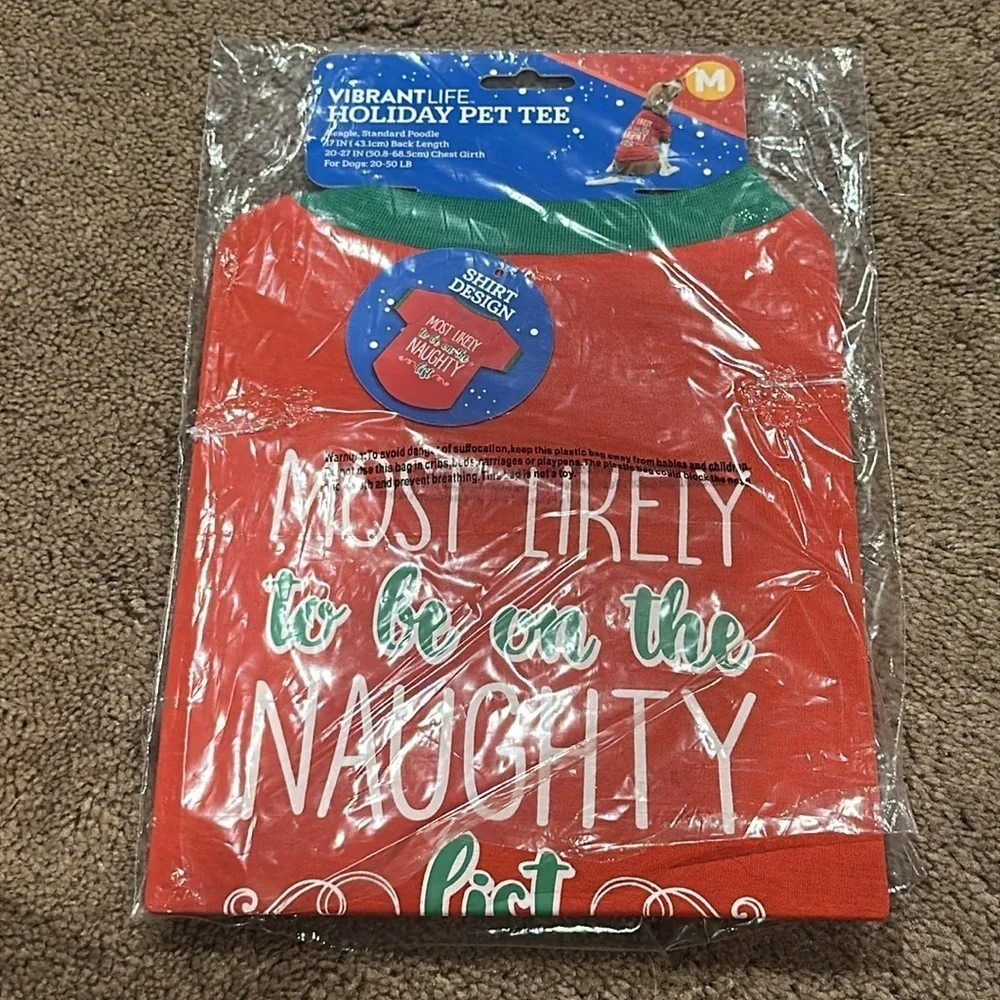 ❤️🆕Vibrant Life Holiday Most Likely to Be on The Naughty List Dog T-Shirt Medium